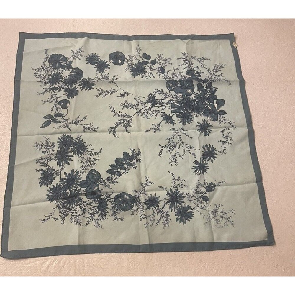 Japanese Scarf Blue Lotus Rose Of Sharon Flowers Garden Vintage 26” Square Japan